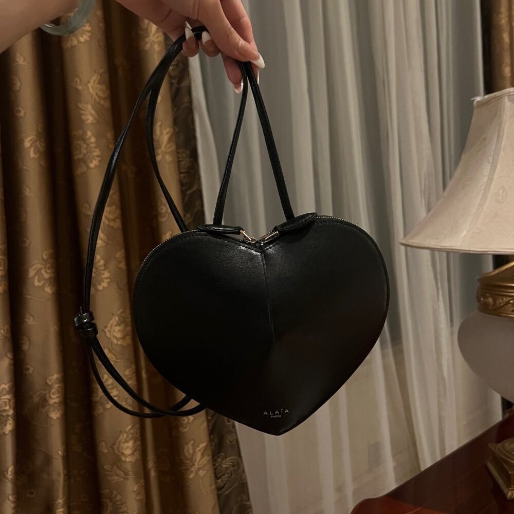 Alaia black heart crossbody bag